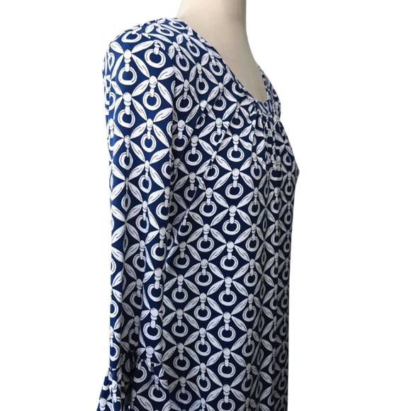 BARBARA GERWIT Equestrian Pattern Scoop Neck Flounce Sleeve Dress Large - Picture 4 of 5